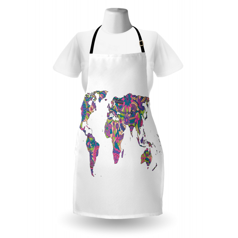World Map with Flowers Apron