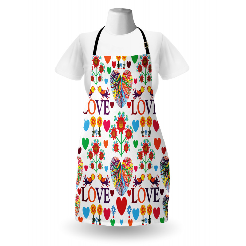 Colorful Blooms Birds Apron