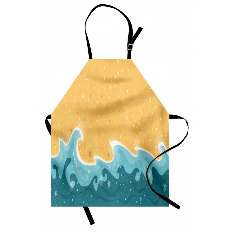 Kumsal Mutfak Önlüğü Parlak Deniz Dalgaları ve Yıldızları Çizimi