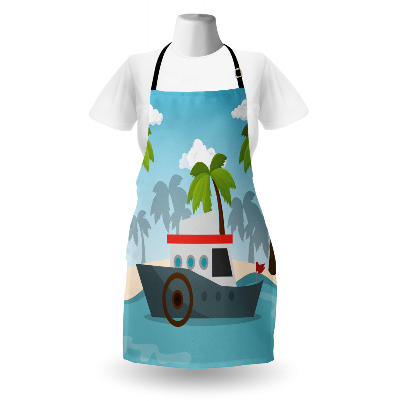 Cartoon Boat Palms Apron