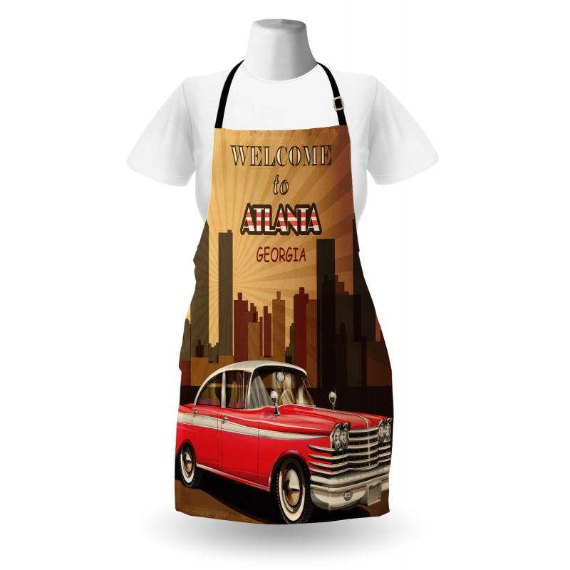 Retro Car and City Skyline Apron