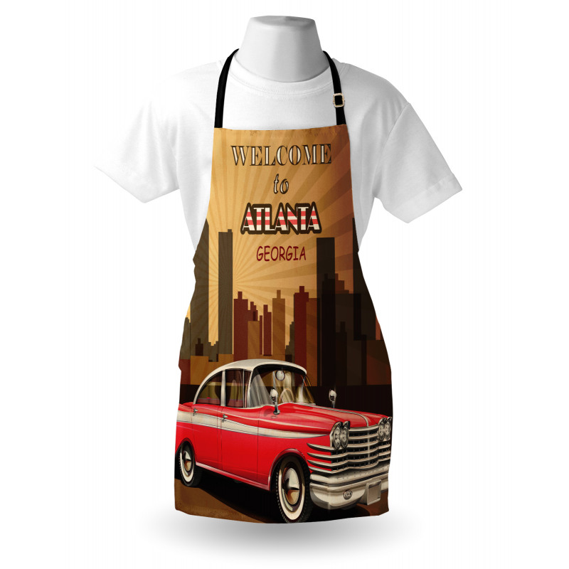 Retro Car and City Skyline Apron