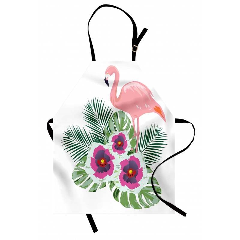 Doğa Mutfak Önlüğü Yapraklar ile Çiçeklerin Üzerindeki Flamingo