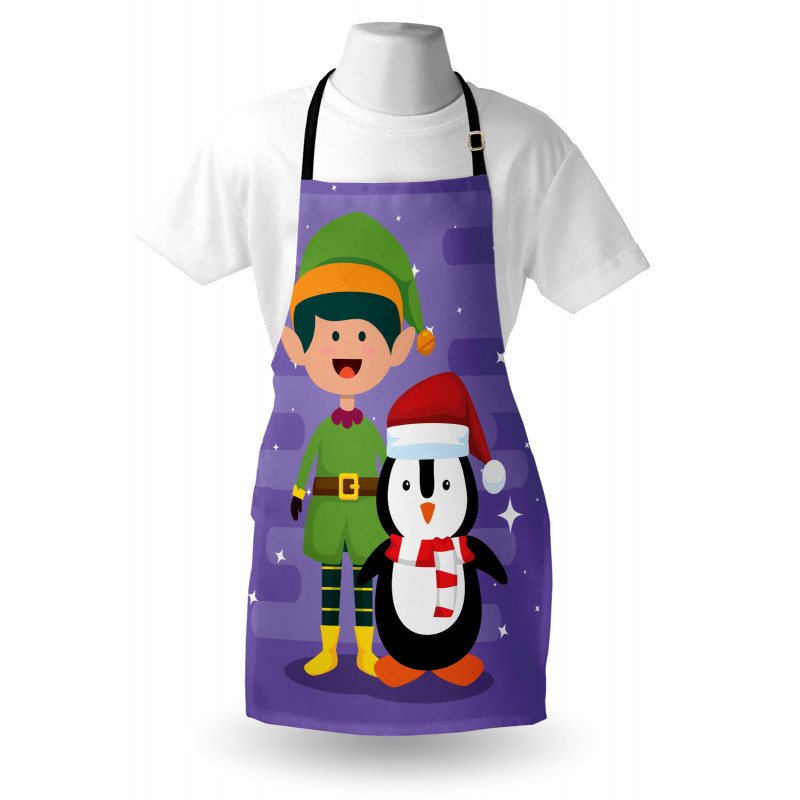 Elf and Penguin Merry Christmas Apron