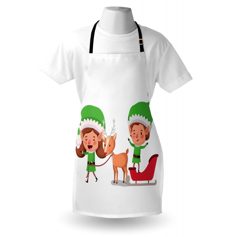 Elves and Reindeer on Sleigh Apron