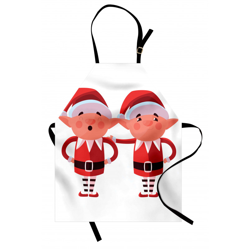 Karikatür Mutfak Önlüğü Mutlu ve Neşeli ve Kel Noel Baba Cinleri 