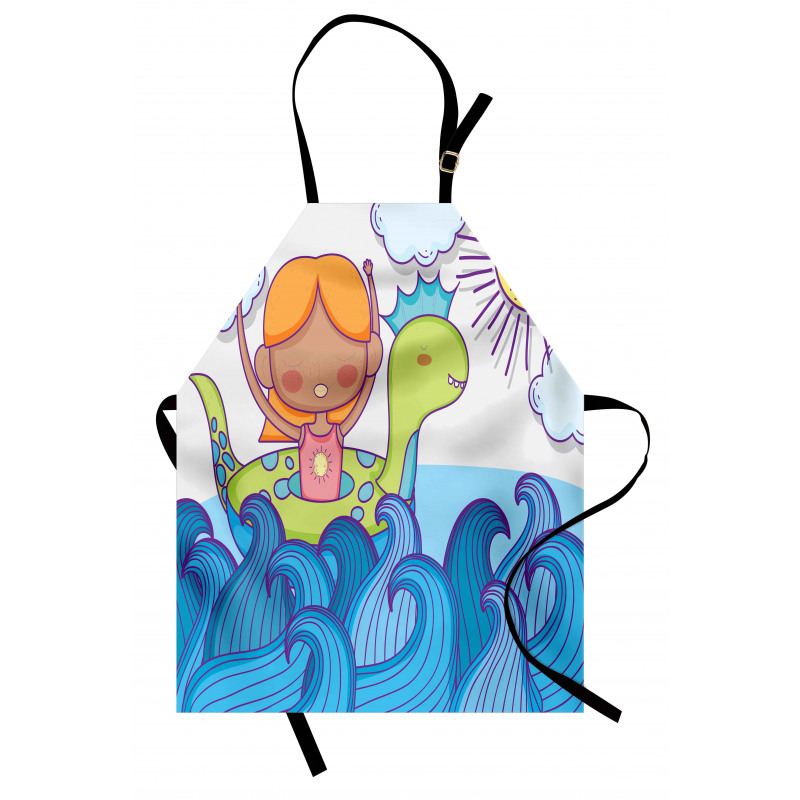 Swimming Wheel Girl Waves Sun Apron