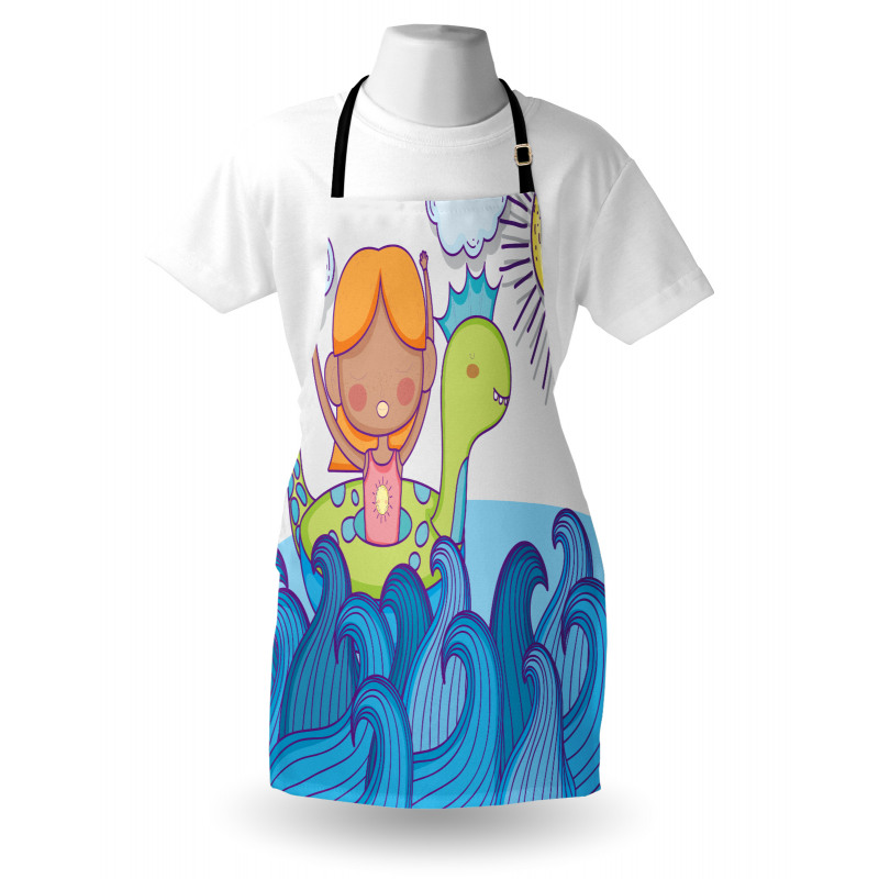 Swimming Wheel Girl Waves Sun Apron