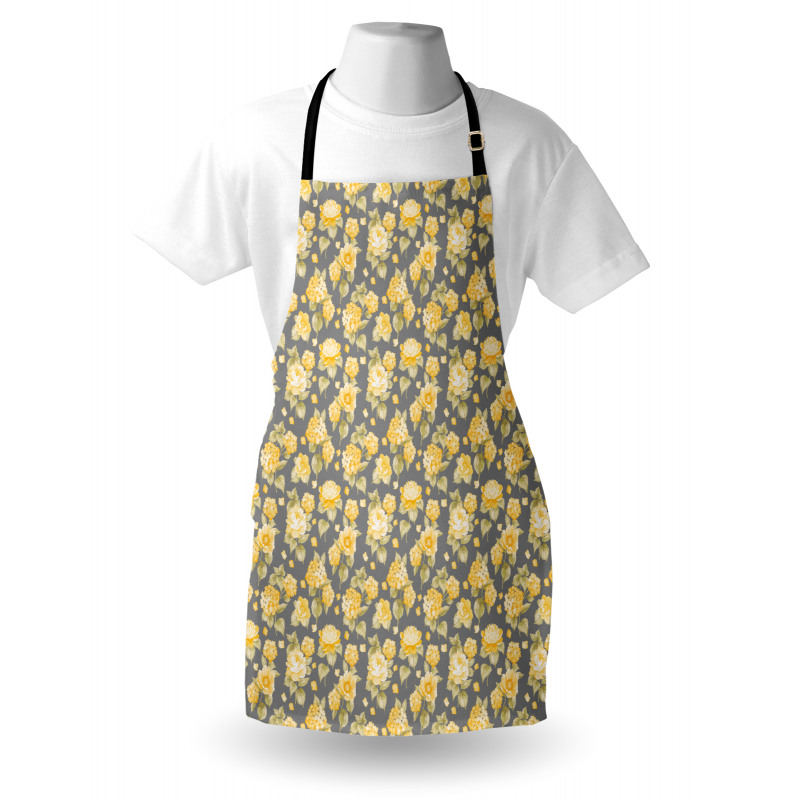 Çiçekli Mutfak Önlüğü Sarı Çiçek Buketleri Desenli