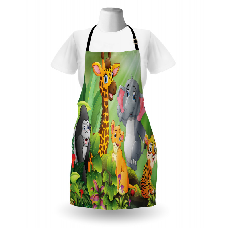 Cartoon Style Wild Animals Apron