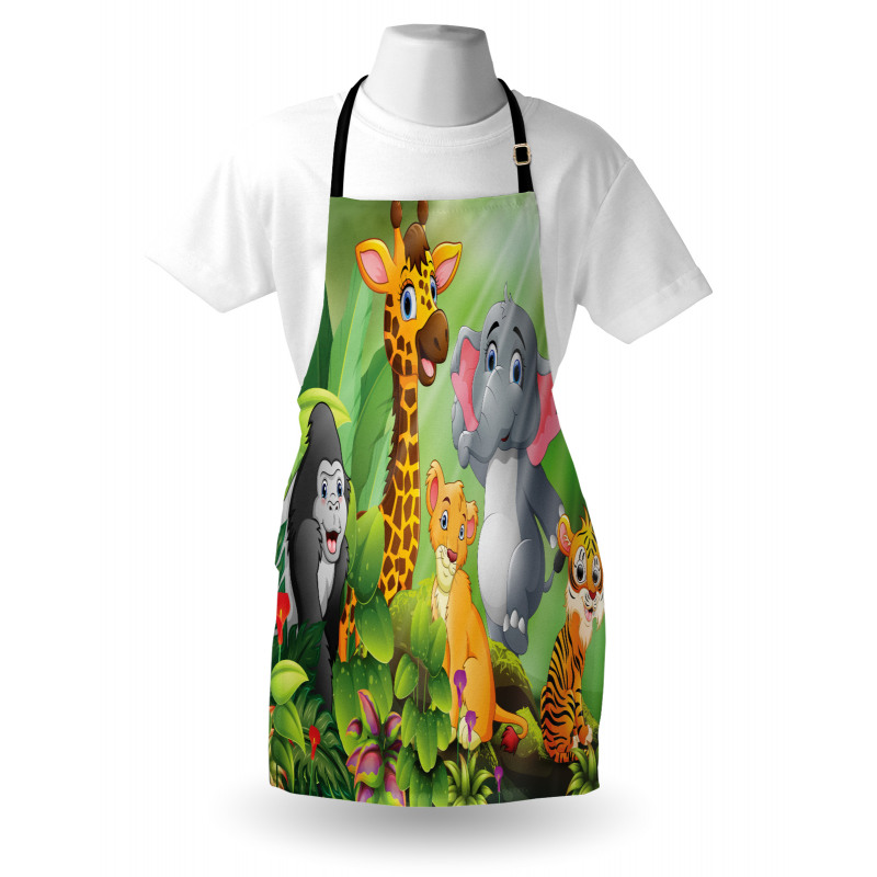 Cartoon Style Wild Animals Apron