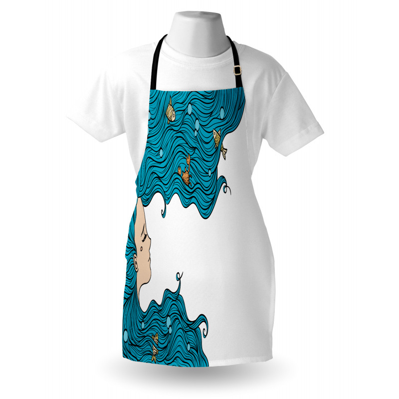 Denizci Mutfak Önlüğü Mavi Saçlı Deniz Kızı