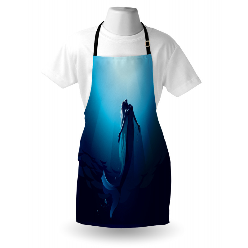 Sualtı Mutfak Önlüğü Büyülü Mavi Deniz Kızı Desenli