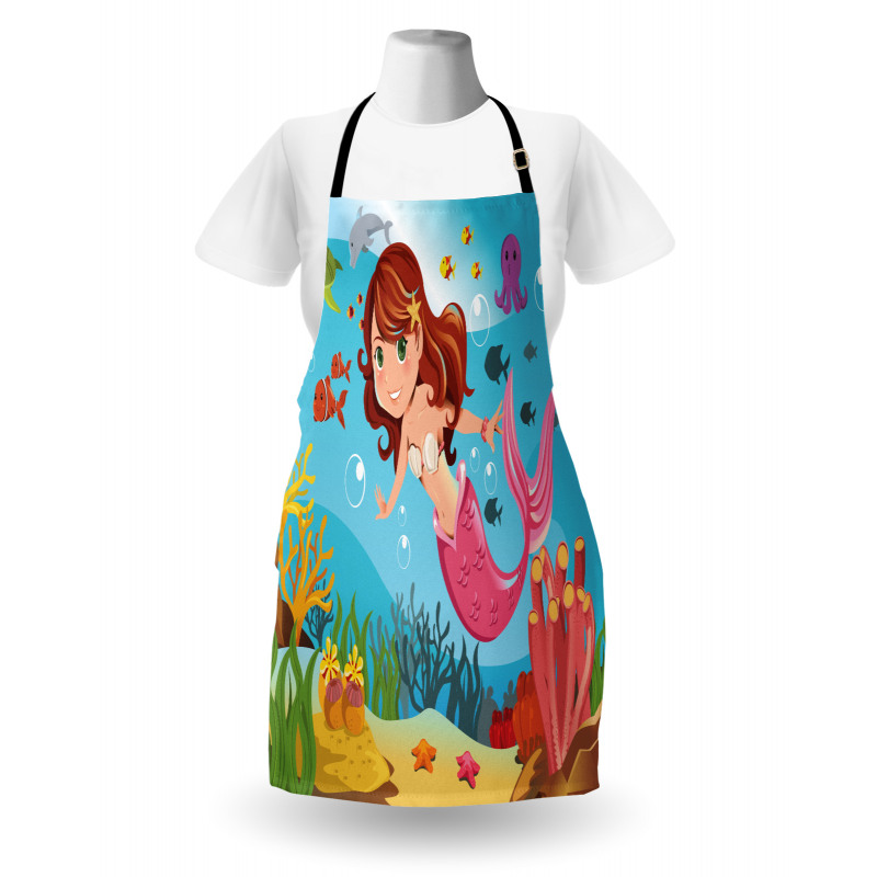 Çocuklar için Mutfak Önlüğü Rengarenk Deniz Kızı
