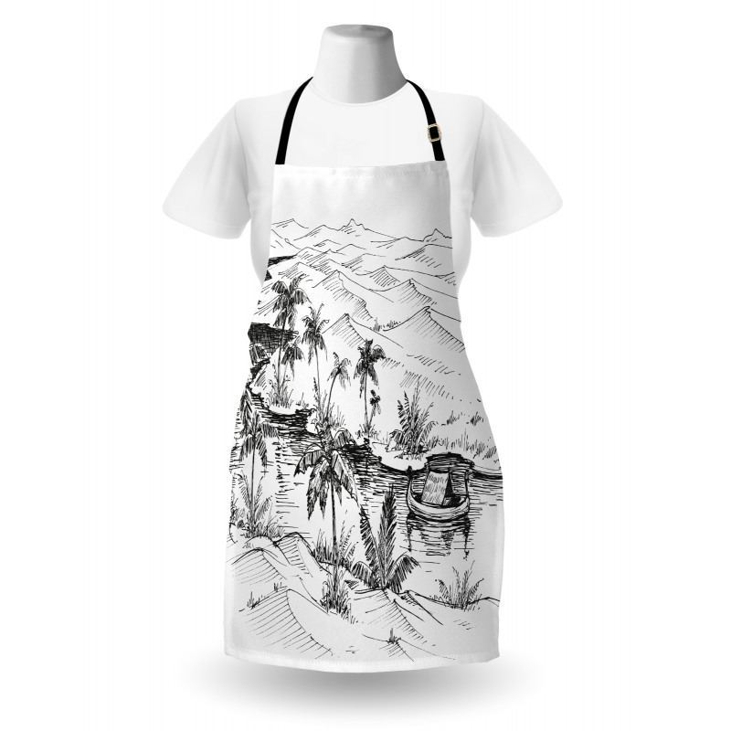 Pencil Drawn River Scenery Apron