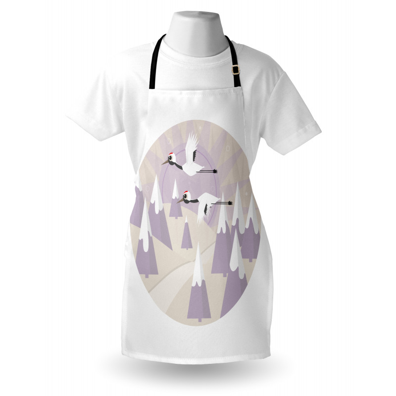 Red Crowned Cranes Flying Apron