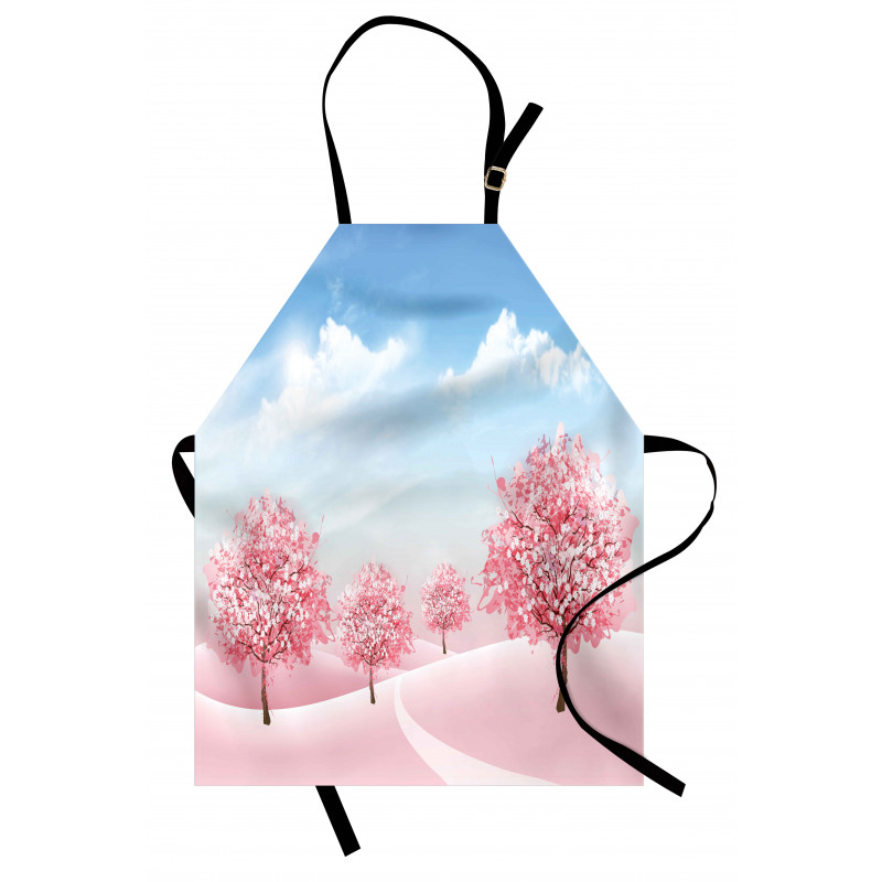 Blooming Sakura Trees Scene Apron