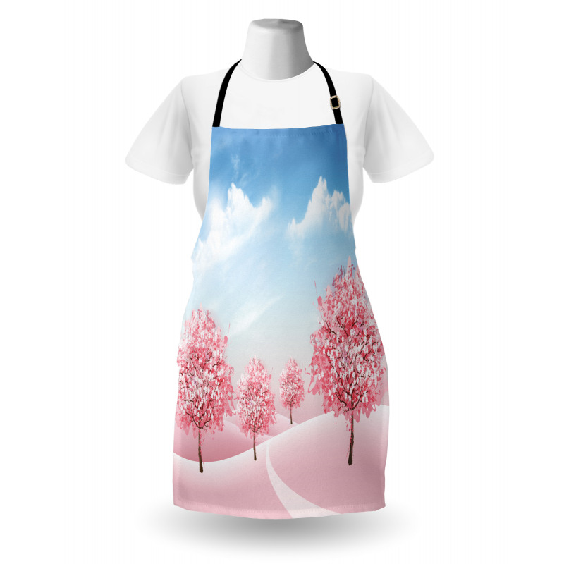 Blooming Sakura Trees Scene Apron