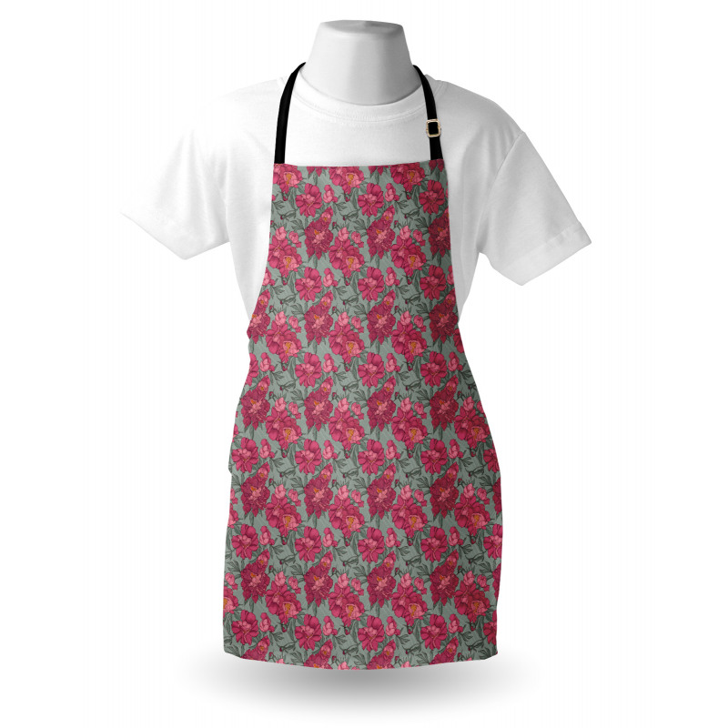 Budding Peony Flowers Leaves Apron