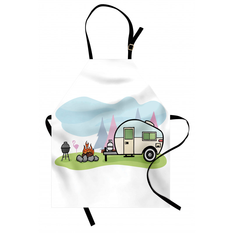 Cartoon Style Camping Scene Apron