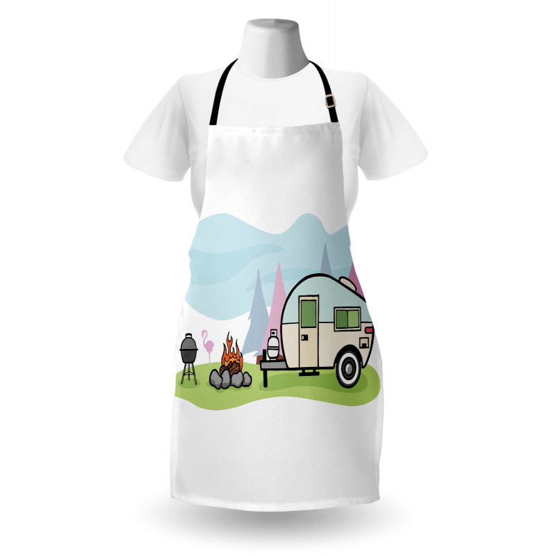 Cartoon Style Camping Scene Apron