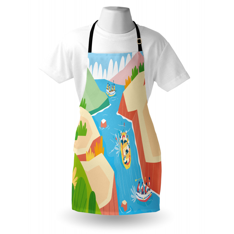 Rafting on River Cartoon Apron