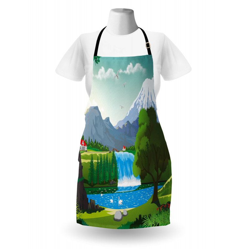 Cartoon Style Lake Waterfall Apron