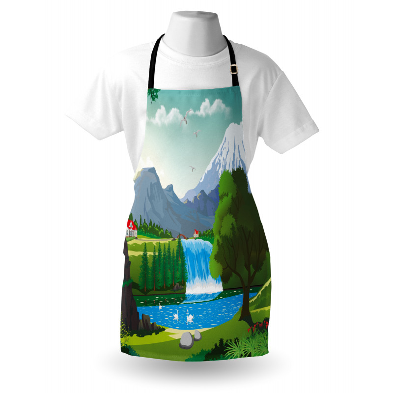 Cartoon Style Lake Waterfall Apron