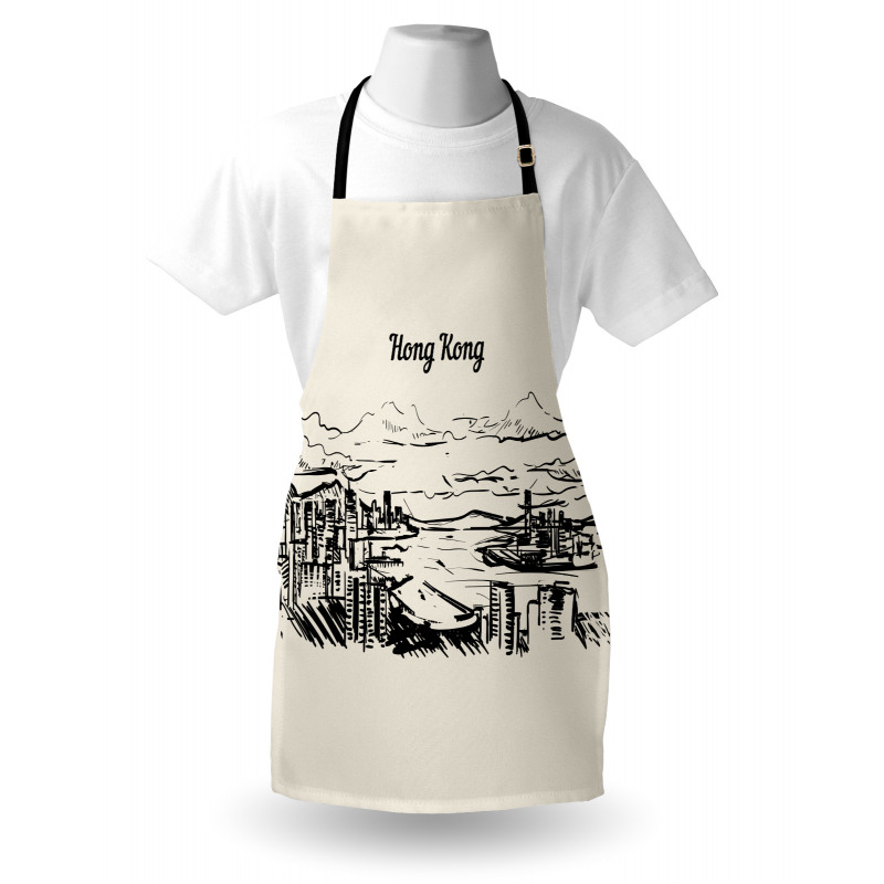 Hong Kong Skyline Wording Apron