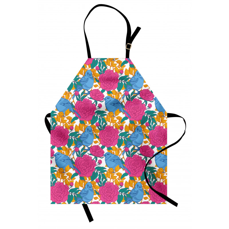 Spring Peony Blossoms Leaves Apron