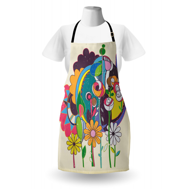 Grunge Style Flowers Artwork Apron