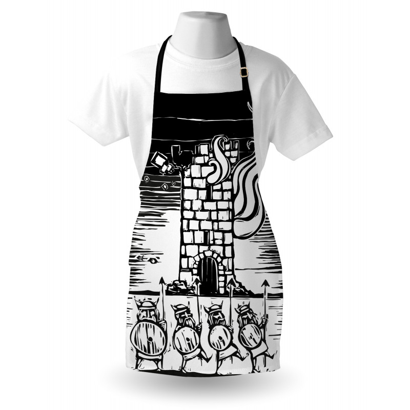 Woodcut Style Viking Tower Apron