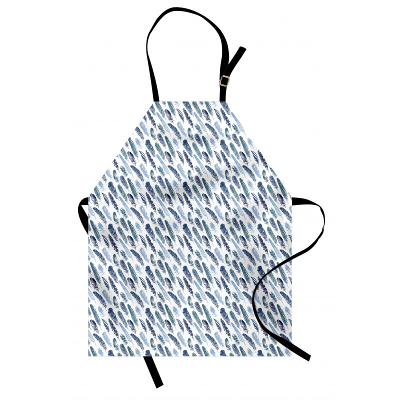Hayvan Mutfak Önlüğü Beyaz Fon Üstünde Mavi Tüy Desenli El Çizimi
