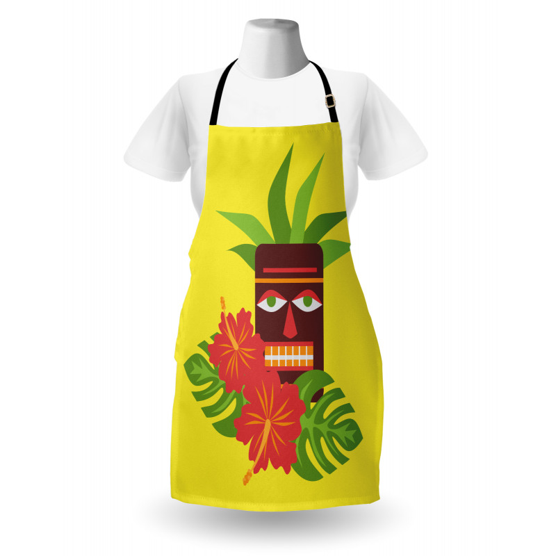 Tiki Mask and Exotic Hibiscus Apron