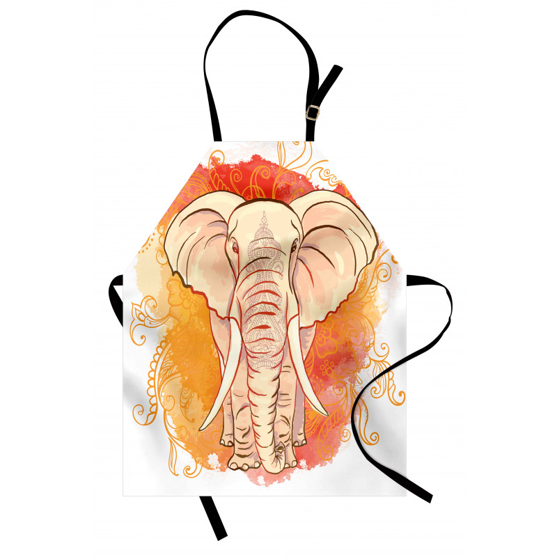 Hayvan Deseni Mutfak Önlüğü Sulu Boya Fil ve Şal Desen Sanat