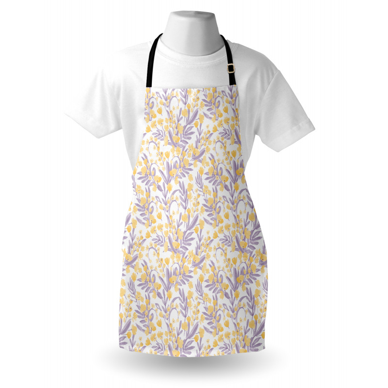 Pastel Tone Flowers Leaves Apron