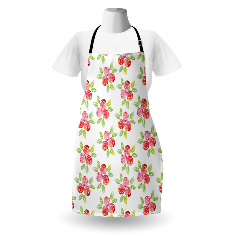 Watercolor Roses and Leaves Apron