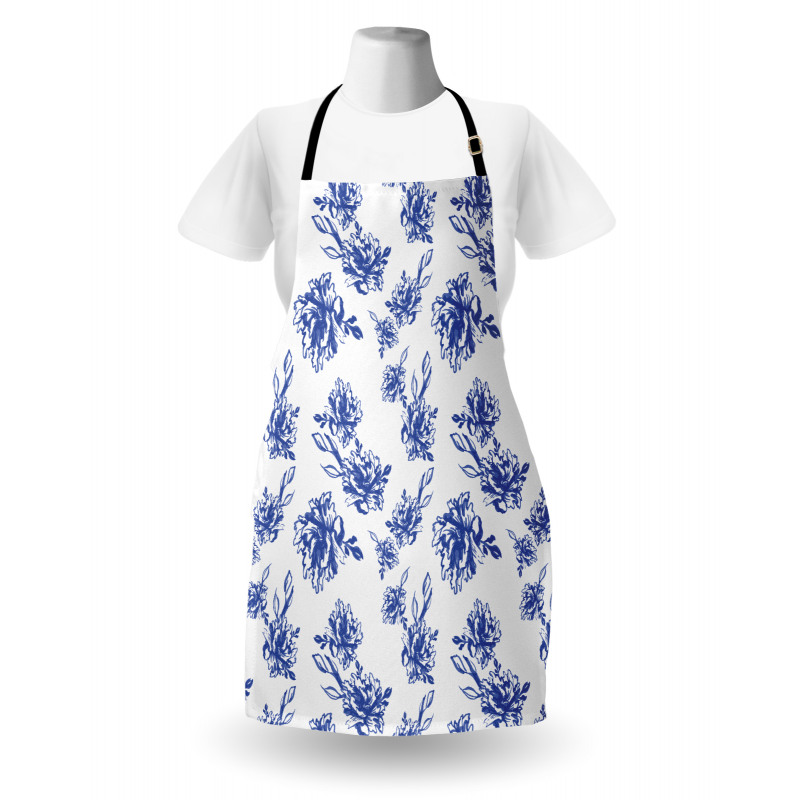 Blue Peonies Blossom Art Apron