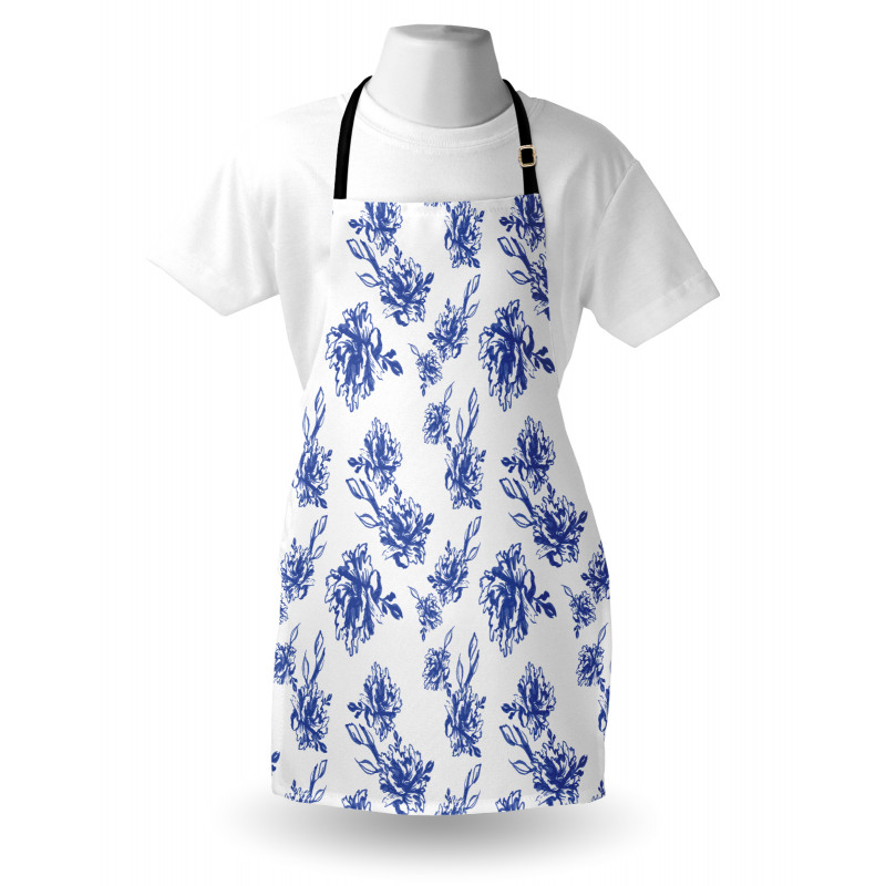 Blue Peonies Blossom Art Apron