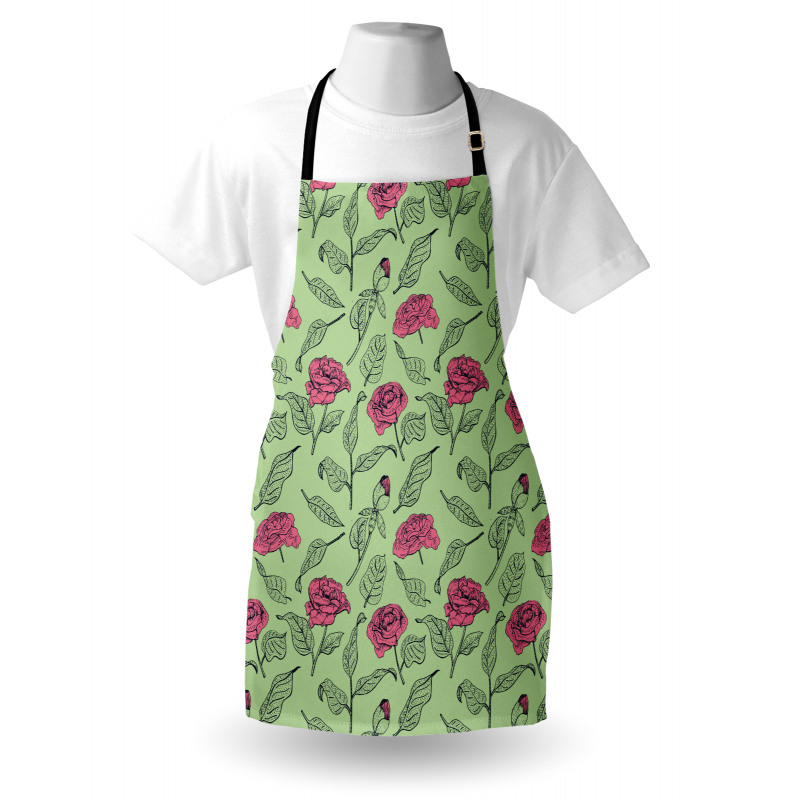 Romantic Peony Dotted Leaves Apron