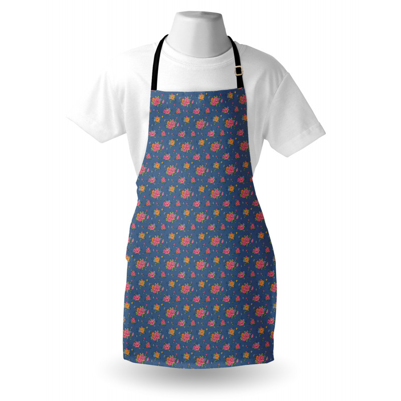 Floral Mutfak Önlüğü Rengarenk Tomurcuklu Gül Buketleri Desenli