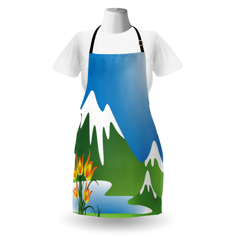 Snowy Mountain Flowers Apron