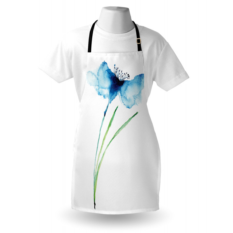 Çiçekli Mutfak Önlüğü Mavi Çiçek Suluboya Desenli