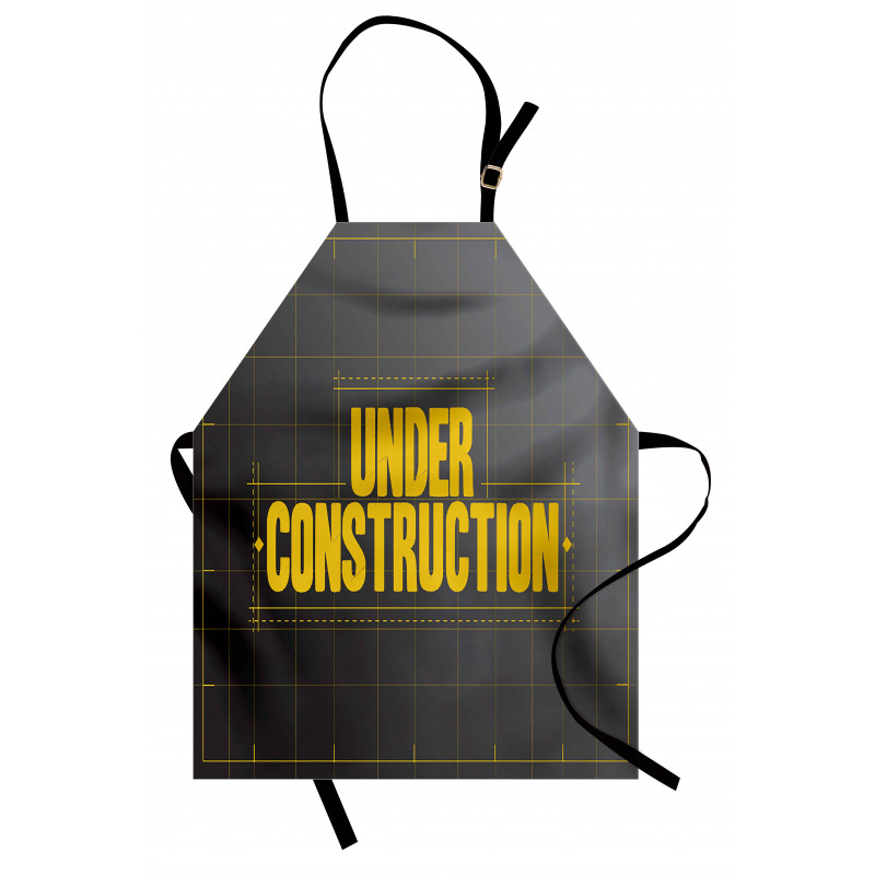 Mimari Mutfak Önlüğü Koyu Gri Fon Üzerinde Uyarı Tabelası Desenli