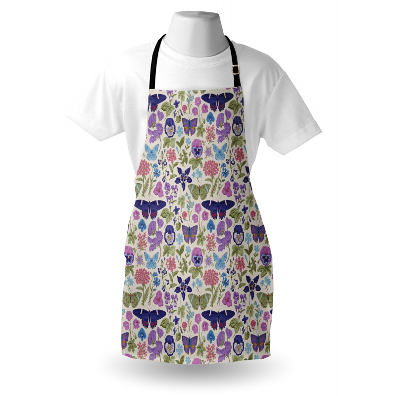 Butterfly Pansy Flower Leaf Apron