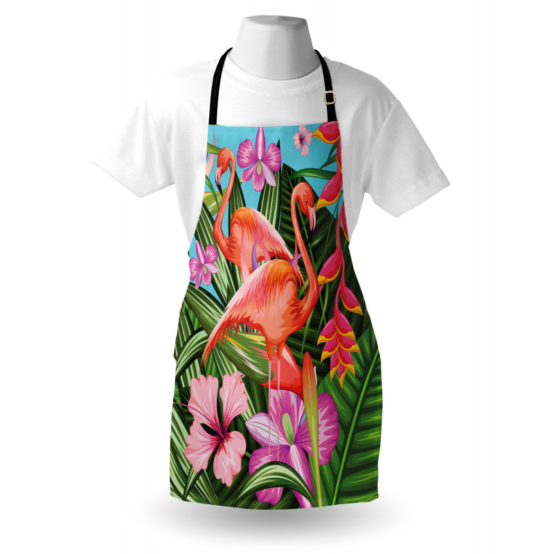 Hayvan Deseni Mutfak Önlüğü Çiçekler ve Flamingo