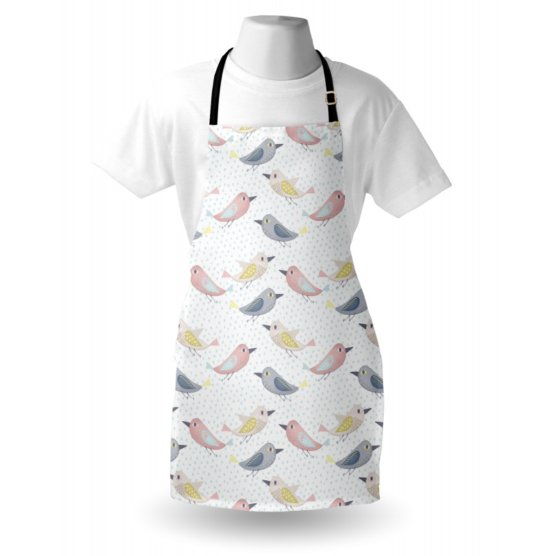 Puantiyeli Mutfak Önlüğü Romantik Soft Renklerde Minik Kuş Deseni