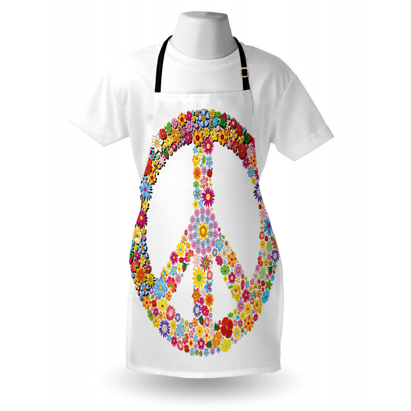 Çiçekli Mutfak Önlüğü Hippi Barış Sembolü Çiçek Desenli