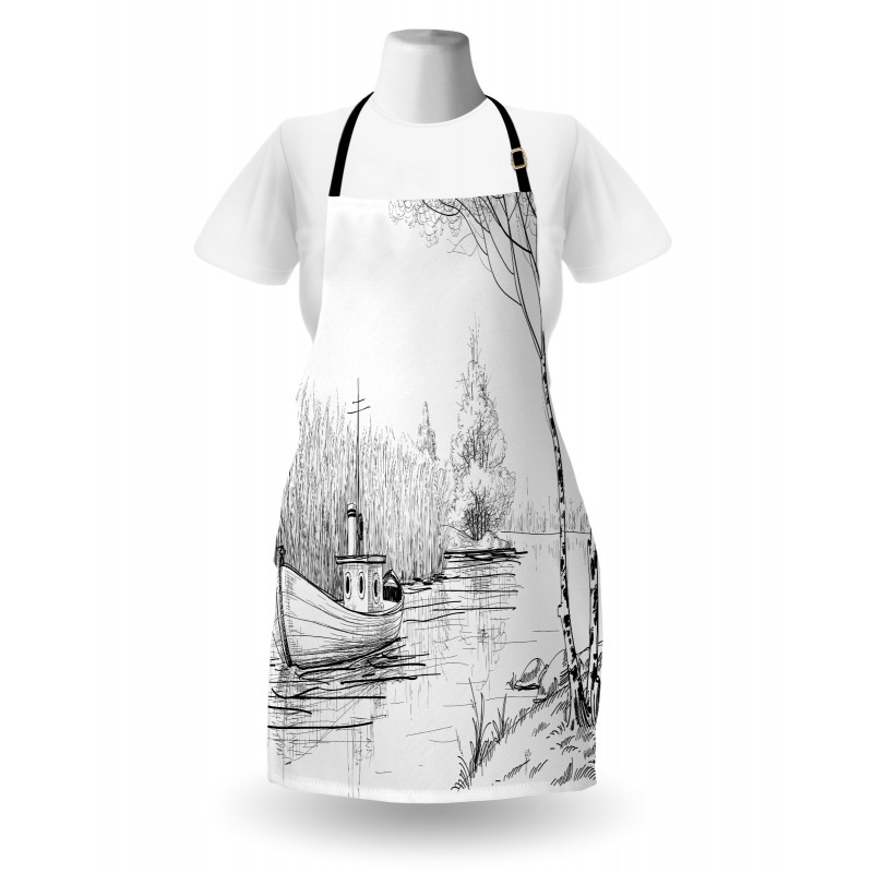 Black White Boat River Apron