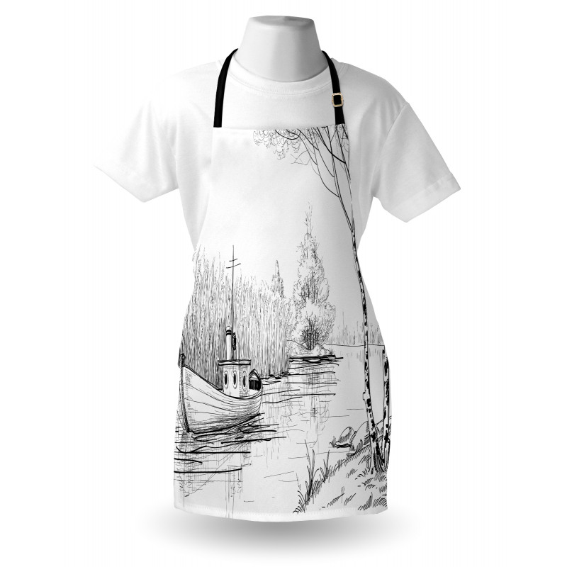 Black White Boat River Apron